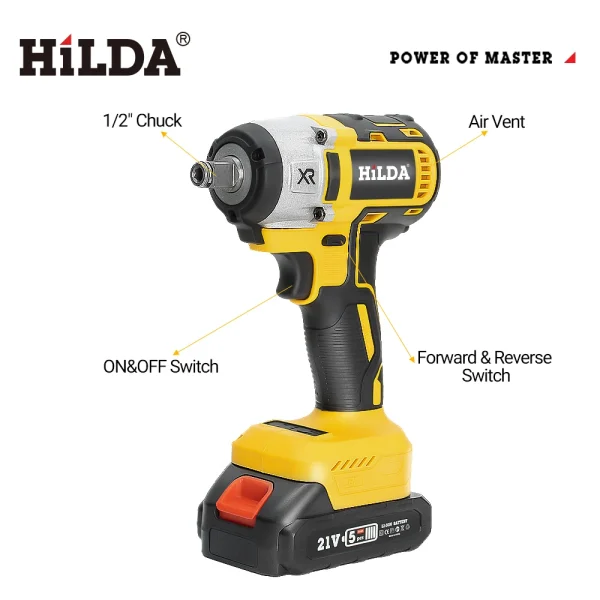 HILDA 21V Cordless Impact Wrench Two Li-ion Battery Fast Charger Tool Bag Repair Tools For Makita 18V Battery Car Truck Home - Image 4