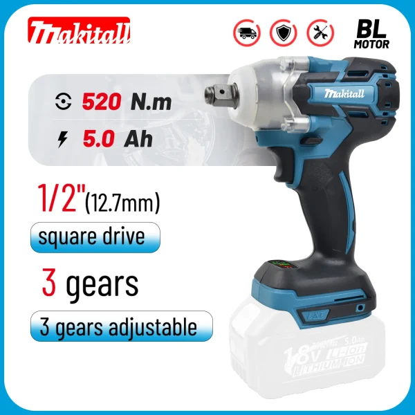 Cordless Electric Impact Wrench Brushless Electric Wrench Hand Drill Socket Power Tool For Makita 21V Battery