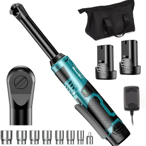 Seesii 3/8" Long Neck Ratchet Wrench RT400B 40Ft-lbs 6" Extended Cordless Ratchet Wrench 220RPM 2x2.0Ah Batteries Variable Speed