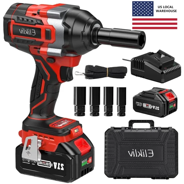 Elikliv Cordless Impact Wrench 1/2 inch 750 Ft-lbs Max Torque 1000N.m 21V 3000 RPM Brushless Power Impact Gun Impact Driver