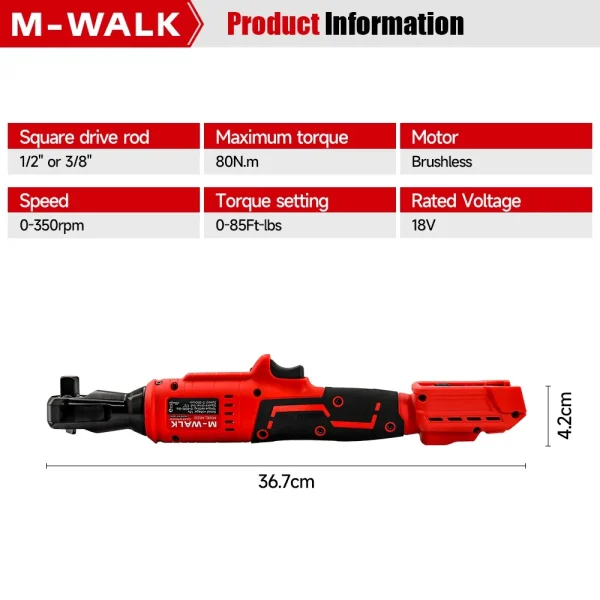 M-WALK Cordless Electric Wrench Ratchet Wrench 3/8 1/2 Nut Disassembly Car Maintenance Power Tool For Milwaukee 18V Battery Pin - Image 5
