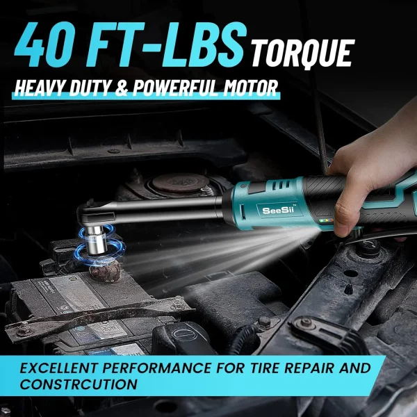 Seesii 3/8" Long Neck Ratchet Wrench RT400B 40Ft-lbs 6" Extended Cordless Ratchet Wrench 220RPM 2x2.0Ah Batteries Variable Speed - Image 3