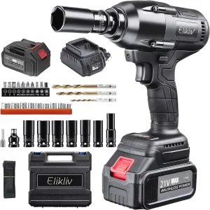 Elikliv Cordless Impact Wrench 600Nm 21V Power Impact Gun 4.0Ah Battery Electric Impact Driver for Car Truck Tires Home