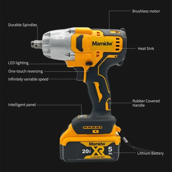 Mamidw Brushless Impact Wrench High Torque Cordless Electric Wrench Detachable Tire Power Tools For Dewalt Original Battery PIN - Image 6