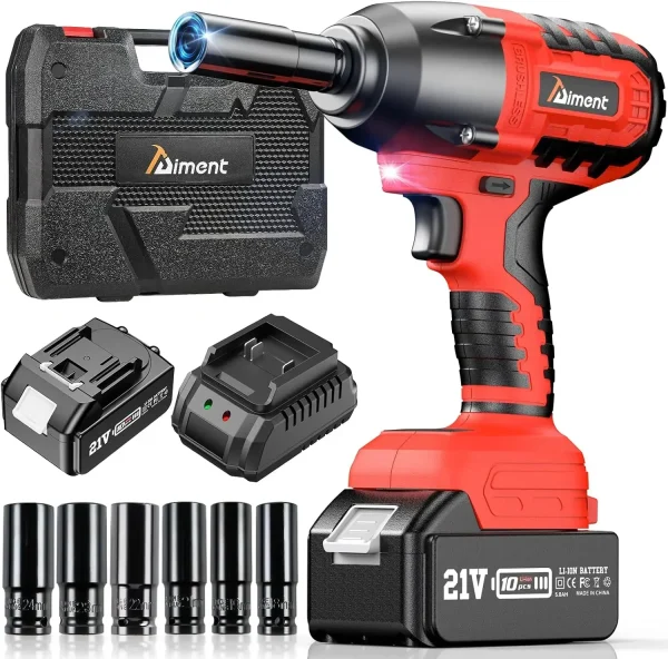 550 Ft-lbs/700Nm Cordless Impact Wrench 1/2 inch 3000RPM Brushless Impact Gun with 4.0Ah Li-ion Battery Fast Charger 6 Sockets