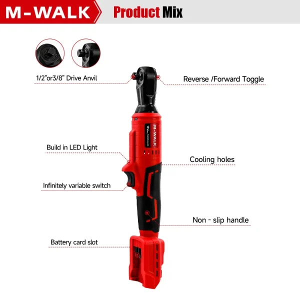 M-WALK Cordless Electric Wrench Ratchet Wrench 3/8 1/2 Nut Disassembly Car Maintenance Power Tool For Milwaukee 18V Battery Pin - Image 6